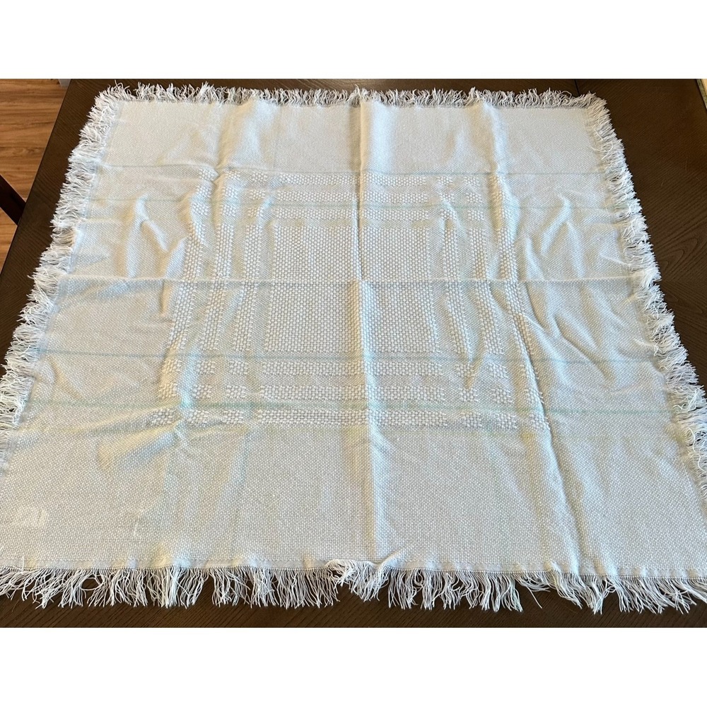 Vintage Cradlecraft Baby Crib Blanket Yellow Blue White Fringe Soft BeBe 40"x40"